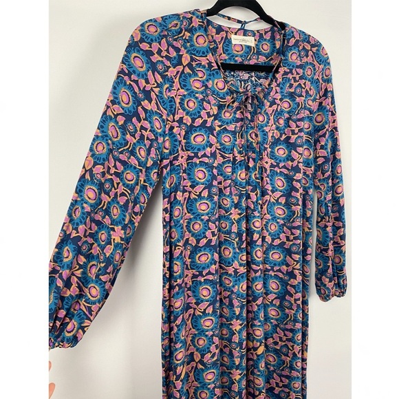 Natural Life Womens Midi Dress S Floral Boho Tirered Long Sleeve Hippie Blue - Picture 2 of 8